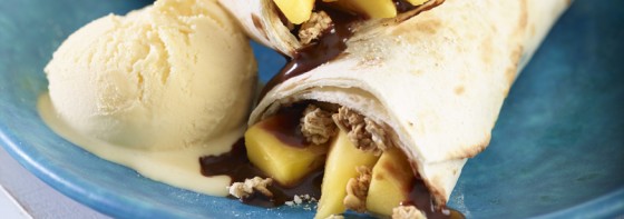 Quick baked mango, chocolate & granola wrap